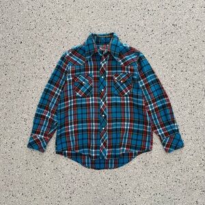 Vintage Big Smith Flannel Pearl Snap Plaid Western Shirt Blue/Red Size Large